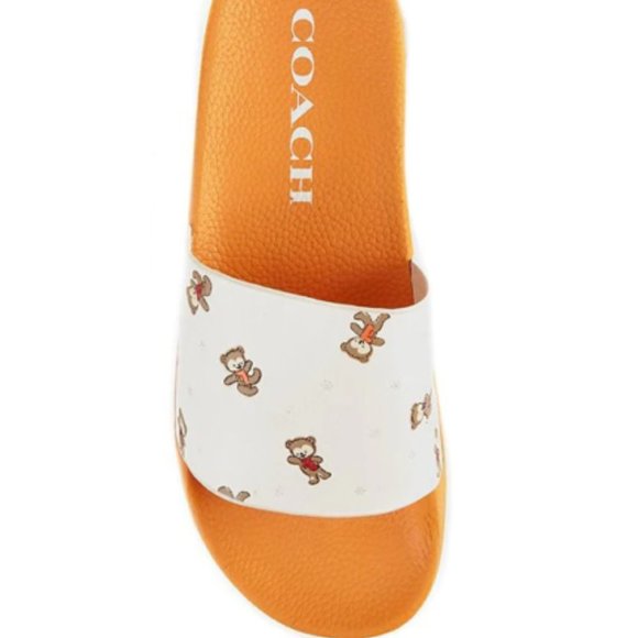 COACH Udele Sport Pool Slides Snowy Bear Chalk/Orange Women's Various Sizes NEW - Picture 7 of 8